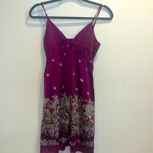 Sleeveless, spaghetti-strap plum/magenta mini dress